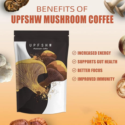 Mushroom Coffee-Classic 6 Types of Organic Mushrooms Paired with Lion Mane, Lingzhi, Cordyceps, Shiitake Mushrooms, King Horn, and Turkey Tail, Organic Mushroom Coffee (30 Portions Per Pack)