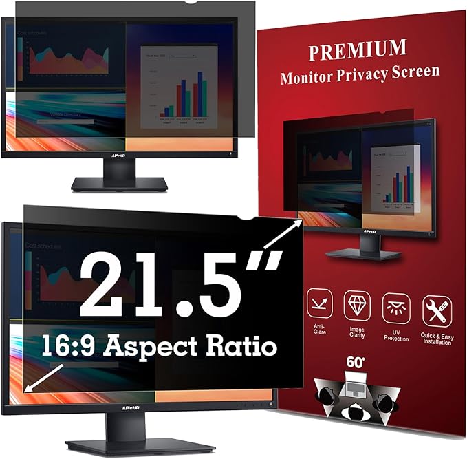 21.5 Inch Privacy Screen Filter for Widescreen 16:9 Monitor | Privacy Shield | Anti-Glare | Anti-Blue light Protector | Eye Protection | Computer Security Private Filter