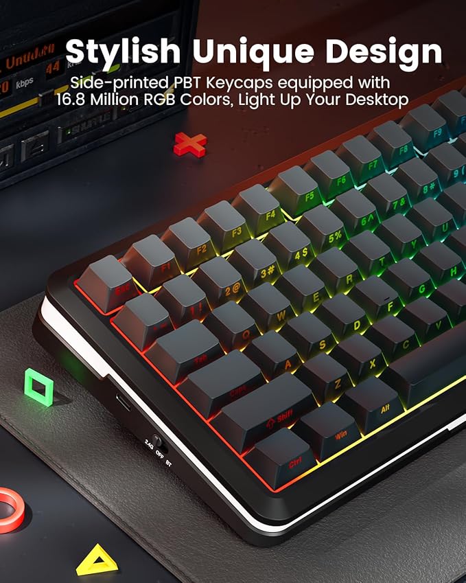 Redragon Wireless Mechanical Keyboard, Gasket RGB Gaming Keyboard with Screen & Knob, 3-Modes (Bluetooth/2.4G/Wired) 81 Custom Keys, Thick Pre-Lubed Linear Switch, Side Printed PBT Keycaps, K708GG-Pro