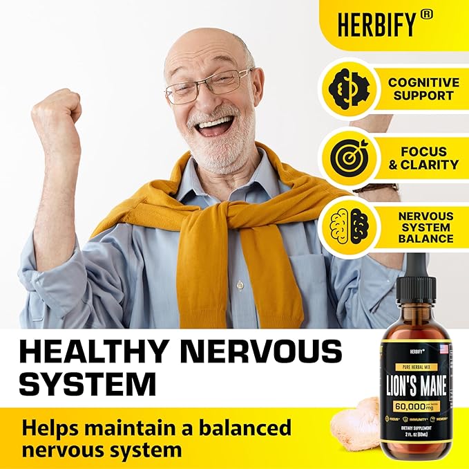 HERBIFY Lions Mane - Lions Mane Mushroom Supplement- Lions Mane Tincture - Immune Support - Lions Mane Tincture for Memory, Focus & Clarity - Daily Mushroom Supplement - 2 Fl oz 2 Pack