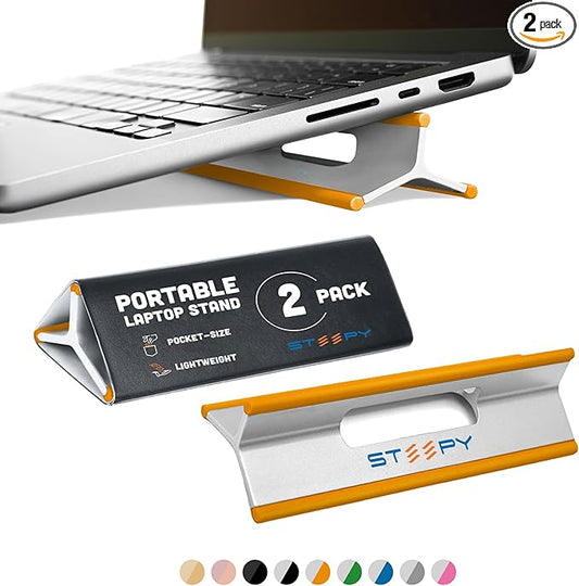 Steepy Low Profile Laptop Stand - Computer Stand with 3 Heights - Plastic Laptop Riser, Lightweight Lift - Orange, 2 Pack
