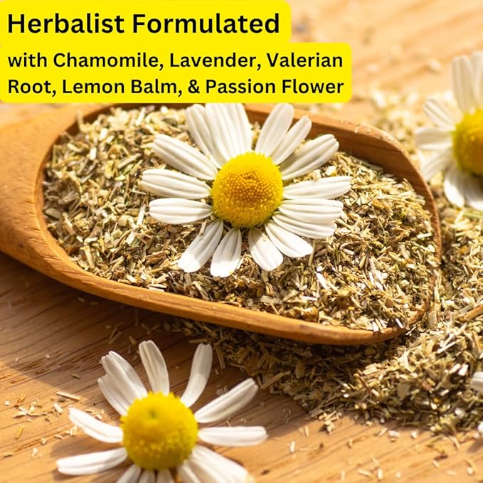 Sleep Easy Herbal Tea (w/Chamomile, Lavender, Lemon Balm, Valerian Root, & Passion Flower) For A Good Nights Rest