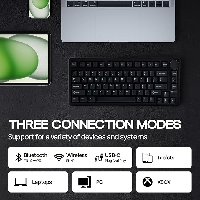 EPOMAKER QK81 75% Wireless Mechanical Gaming Keyboard, QMK/VIA Programmable and Hot-Swappable, 81 Keys with Metal Knob, 2.4Ghz/BT/USB, Creamy Gasket-Mount, RGB Backlight (Black, Wisteria Switch)