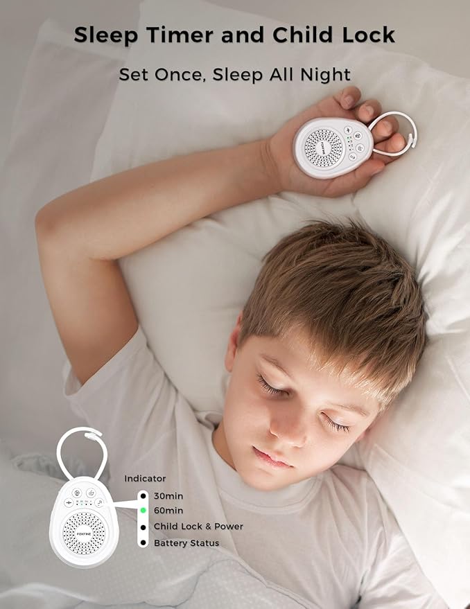 FOXFINE White Noise Machine, Portable Sound Machine with 30 Soothing Sounds, Timer, for Sleeping, Baby, Adults, Home & Travel, White