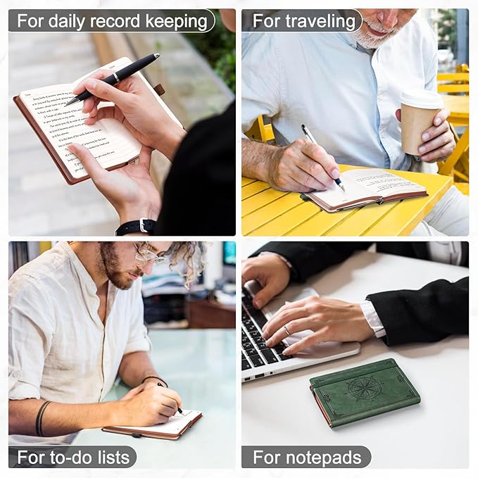 AHGXG Small Blank Pocket Journal Notebook for Men - 256 Numbered Pages B6 Mini Journal, Vintage Soft Leather Hardcover, 80gsm Paper, for Women Work Office School, 4.1'' X 5.7''- Black