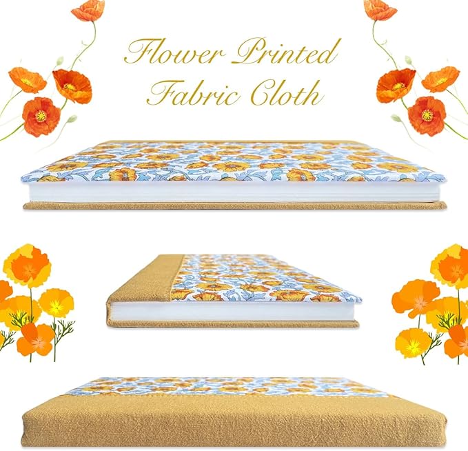 Flower Notebook, Hardcover Journal, Ruled Notebook, A5, 6x8, Floral Printed Fabric Cover, Personal Journal, Lay Flat, Gratitude Journal, Orange Notebook, Sunflower Gifts for Women