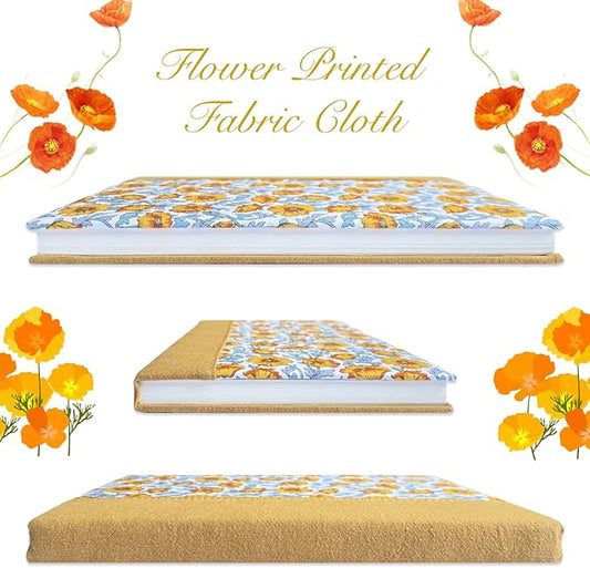 Flower Notebook, Hardcover Journal, Ruled Notebook, A5, 6x8, Floral Printed Fabric Cover, Personal Journal, Lay Flat, Gratitude Journal, Orange Notebook, Sunflower Gifts for Women