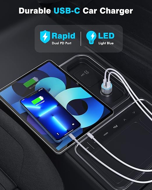 iPhone Car Charger,Dual Port USB C Fast Car Chargers,40W Type C i Phone Charger for Cars Quick Charging+2pack 3.3ft Lightning Cable + 20W USBC PD Plug Fast Charging for iPhone 14/13/12/11 Pro Max/iPad