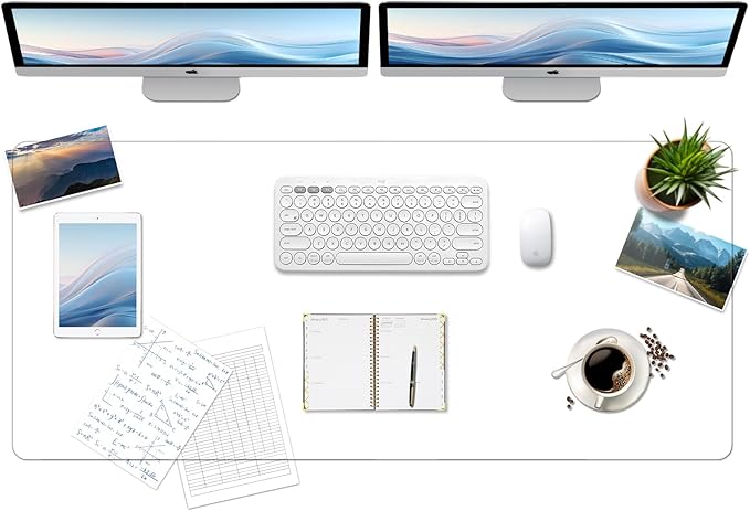 BLESWIN Clear Desk Mat, Transparent Writing Desk Mat, Durable Waterproof Multi-Functional Table Protector with Non-Slip Adhesive, 16.93 x 47.24 Inches, Suitable for Home and Office