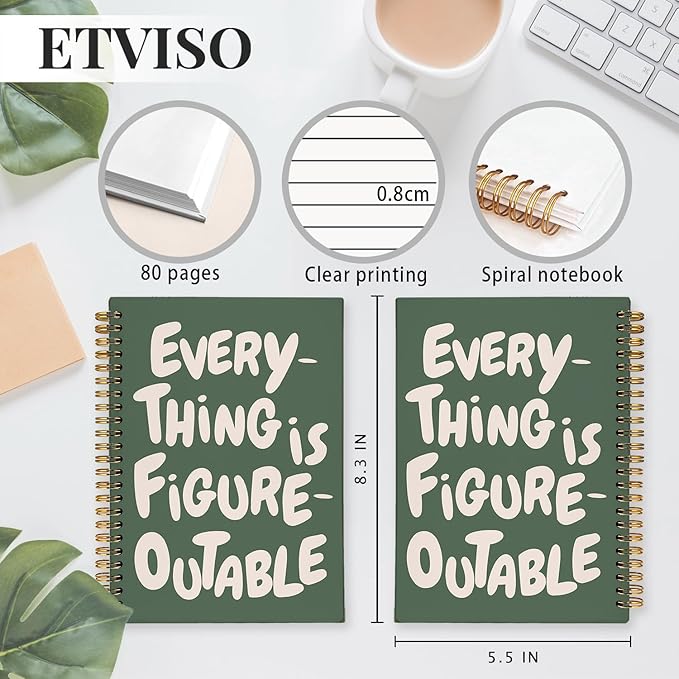 Everything is Figureoutable Inspirational Notebook, Motivational Journals for Women Men, Positivity Journal, Positive Affirmations Quote Hardcover Spiral Notebooks 5.5x8.3 Inch