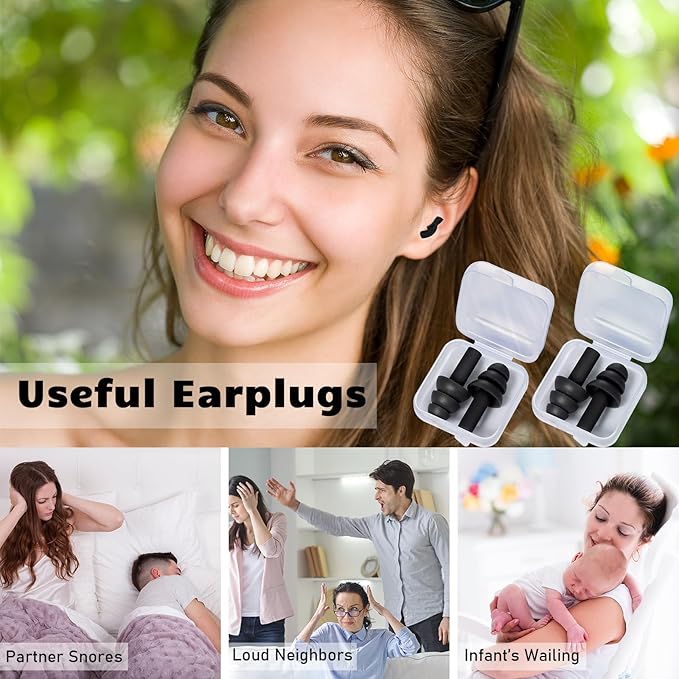 Tondiamo 150 Pairs Ear Plugs Bulk Individually Wrapped Silicone Ear Plugs with Carry Case Soft Reusable Noise Cancelling Earplugs for Sleeping Swimming Concerts Shooting Noise Reduction(Black)