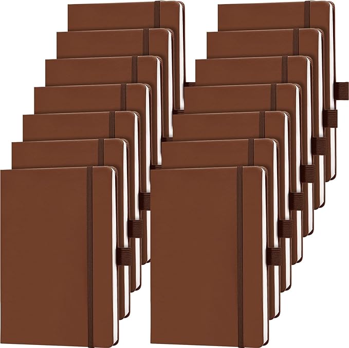 Laumoi 14 Pack Lined Journal Notebooks 5.5 x 8.2 Inch A5 Hardcover Notebook College Ruled Notepad with Pen Holder PU Leather Ruled Lined Journals for School Business Work Writing(Brown)