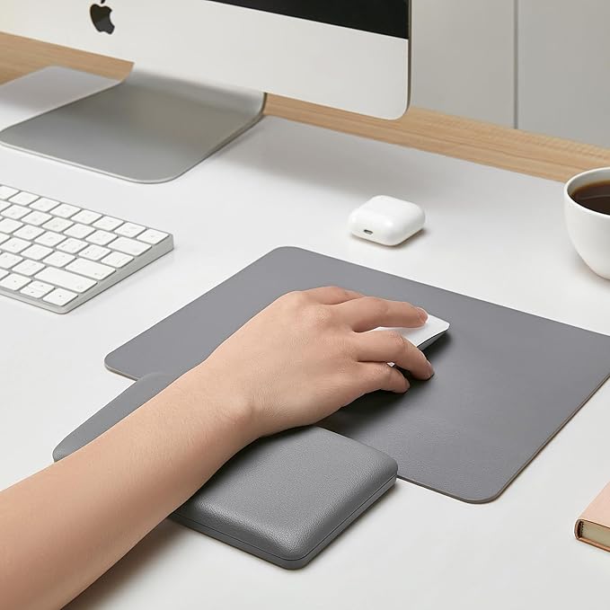 Ergonomic Mouse Pad with Wrist Rest, Leather Comfortable Mousepad, Natural Cork Non-Slip Base Mouse Pads for Desk, Computer, Laptop, Gaming, 11.1 x 9.84 in Home & Office Desk Accessories