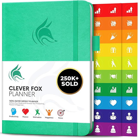 Clever Fox Planner – Undated Weekly & Monthly Planner for Productivity, Time Management & Goals – Organizer Journal – A5 (Emerald)