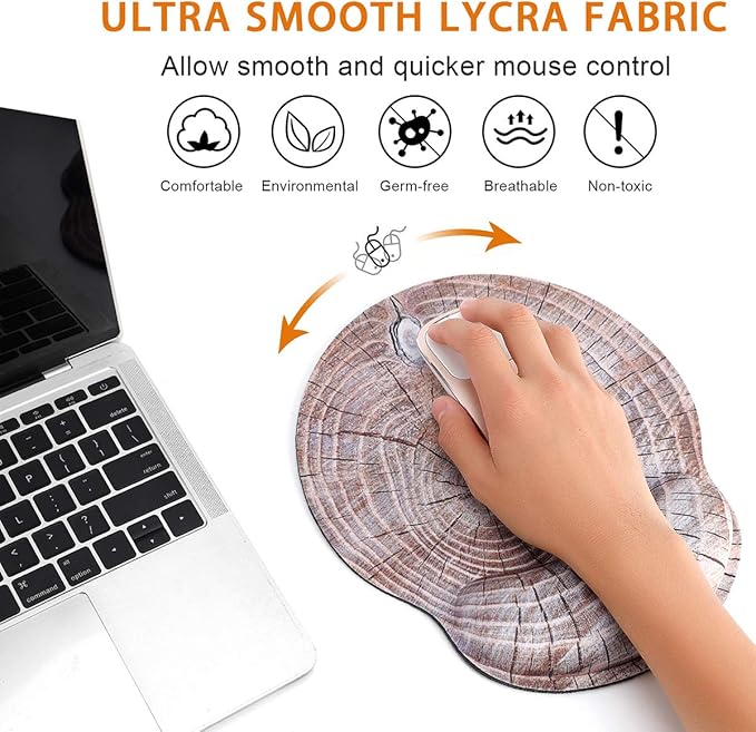 ToLuLu Mouse Pad with Wrist Rest Support, Gel Ergonomic Mouse Pads with Non Slip Rubber Base Memory Foam Mousepad, Mouse Wrist Rest Pad for Laptop Computer Home Office Working Pain Relief, Wood Art