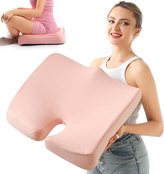 REDOFF®Extra Large Memory Seat Cushion 21.5 * 17.7 * 4inches– Cushion Pillow for Back Support Non-Slip Seat Pad for Office Desk, Car Seat, Wheelchair, Sciatica (Pink)