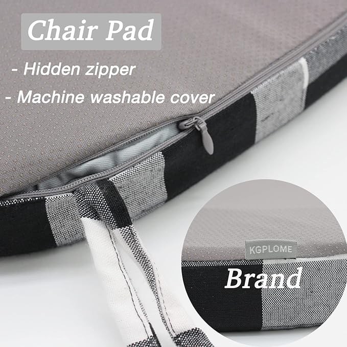 Chair Cushion with Ties for Dining Chair - Memory Foam No Slip Kitchen Chair pad and Dining Room Seat Cushion with Machine Washable Cover [16.5 X 16.2 Inches] - (Black White,1)