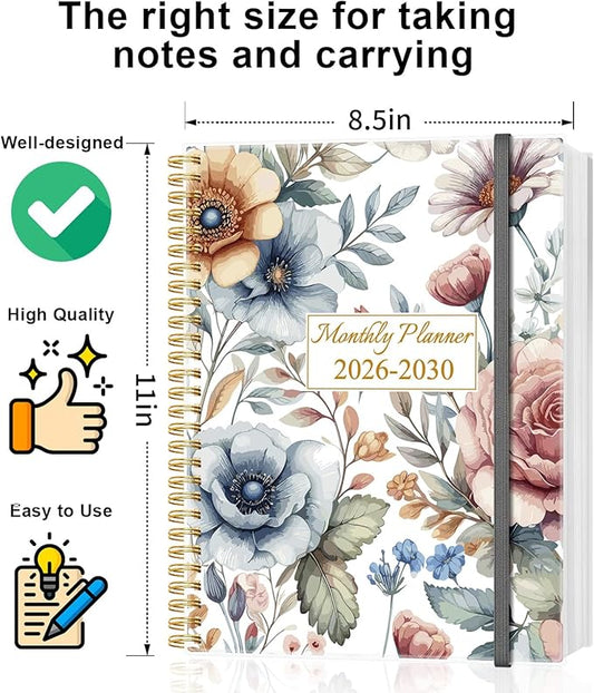2025-2030 Monthly Planner - 64 Month PLanner Calendar from September 2025 to December 2030, Flexible Cover, Inner Pocket, 8.5" x 11", Perfect for Home | School | Office, Colorful Large Flower