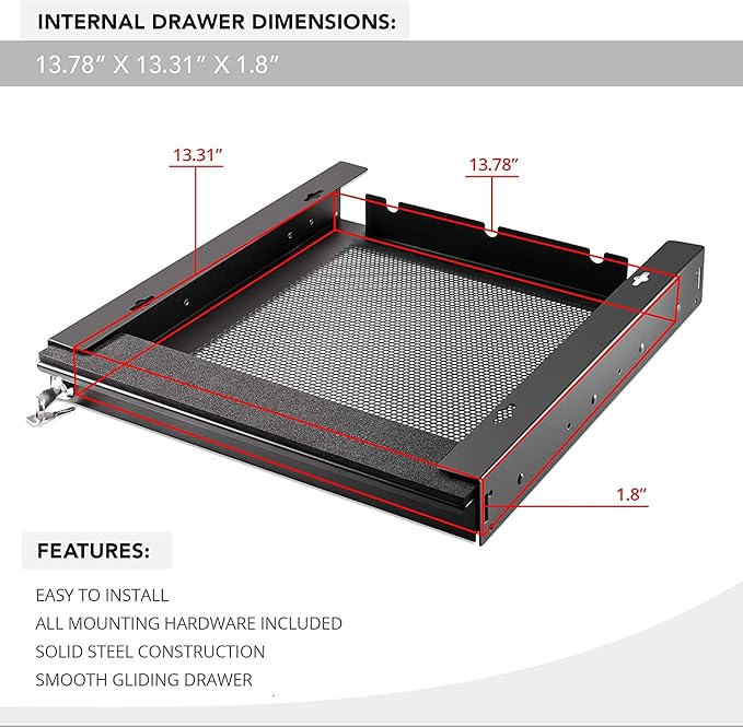 Penn Elcom Under Desk Laptop Drawer, Lockable, for 14” Laptops - Premium Sliding Security Drawers - Model EX-6101B