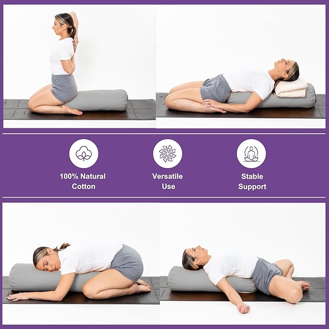 Yogikuti Iyengar Yoga Bolster for Restorative Yoga and Meditation – Lightweight Cotton Support Pillow with Handle for Easy Carry, Versatile for Pose Modification, Balance, Back Relief, and Relaxation