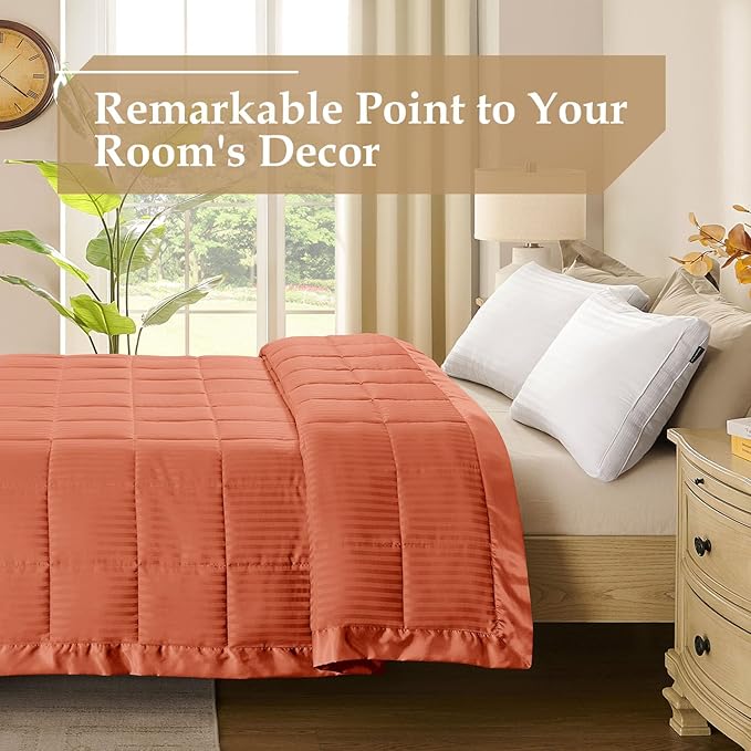 downluxe King Size Blanket with Satin Trim, Lightweight Down Alternative King Blanket for All Season, Machine Washable (Coral, 90x108 Inch)