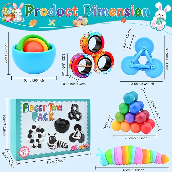 Fidget Toys for Kids 8-12 Pack, Sensory Toys Set Easter Basket Stuffers for Teens Adults Autism, Fidget Slug, Sensory Ball Desk Toy Stress Relief Toys for ADHD Toddler