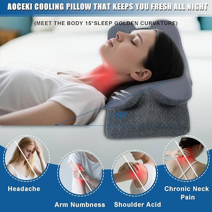 Memory Foam Pillows Cooling Cervical Pillow for Neck and Shoulder Pain Relief Ergonomic Contour Bed Pillow for Side Sleep Stomach Sleeping and Back Sleeper (Dark Grey, King-25.2''Lx15.7''Wx5.5''H)