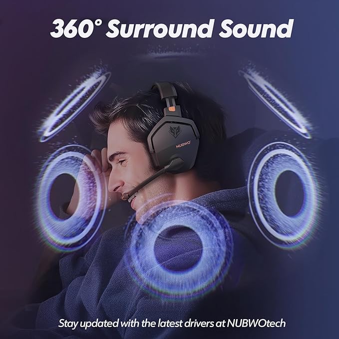 NUBWO Wireless Gaming Headset with Mic for Ps5 Ps4 PC, Zero Interference, 100-Hour Battery All-Day Play, 23ms Sync for Fortnite & Call of Duty/FPS Gamers, Triple Mode All Devices Compatible - Orange