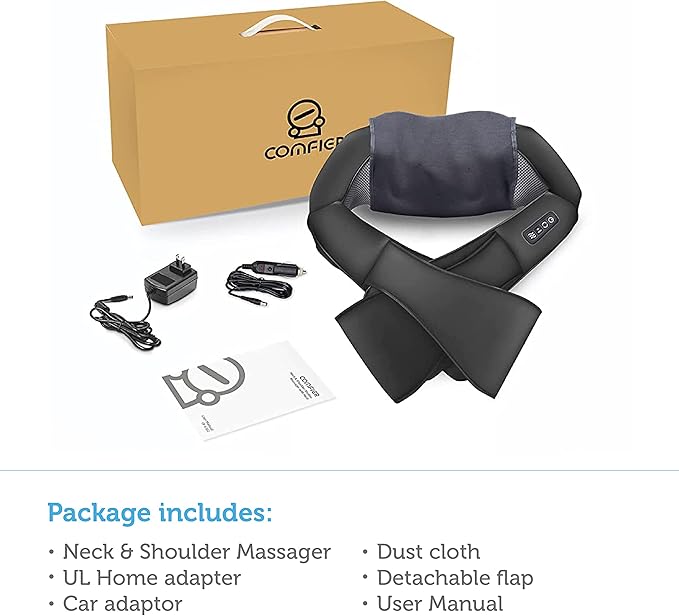 COMFIER Shiatsu Neck and Shoulder Massager,Gifts for Mom Dad,Deep Kneading Massage Pillow with Heat, Back Massager, Pillow Massage, Black