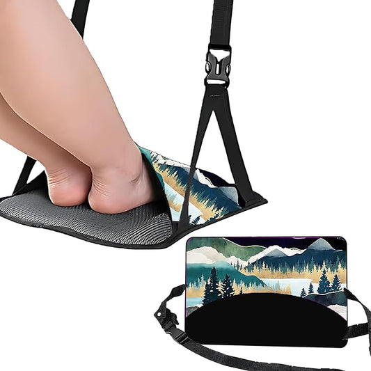 Airplane Foot Hammock Ajustable Foot Hammock for Plane Travel Essentials Comfort Leg Footrest Long Flight Essentials for Men Women,Travel Accessories for Car,Offfice,Airplane(Forest, 2 Pack)
