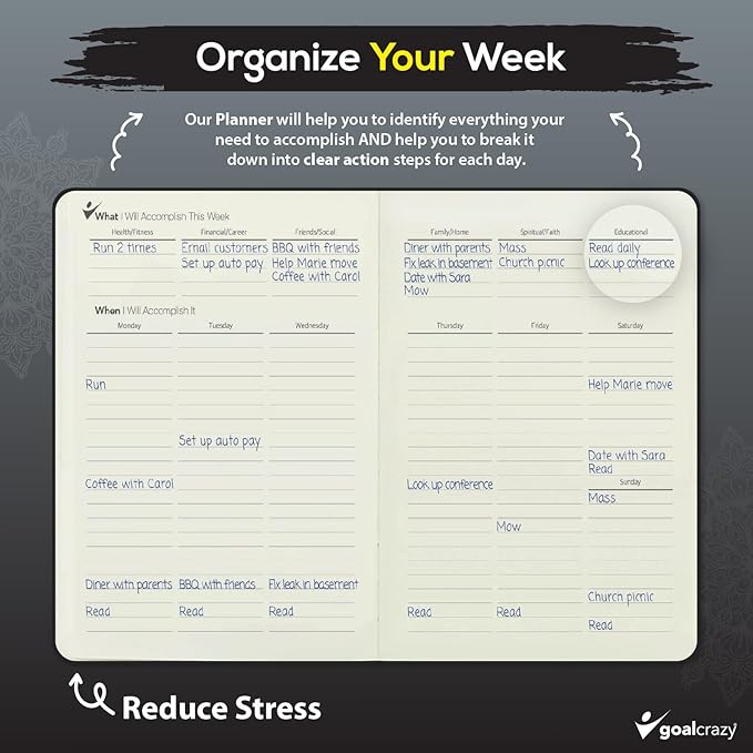 Undated Planner - 90 Day Guided Journal, 2024 2025 Weekly Organization, Productivity Habit Tracker, Inspirational, Life Setting, Leather, Almond Pages (black)