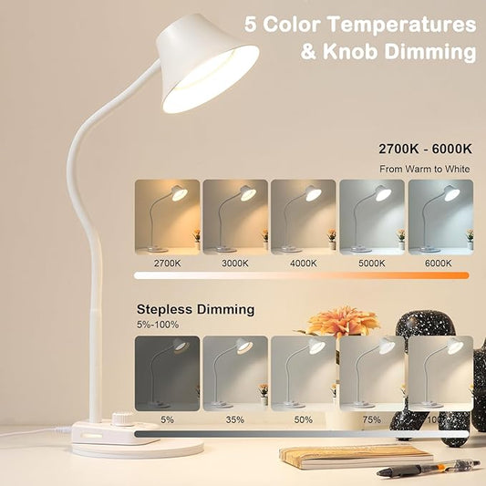 BOHON LED Desk Lamp for Home Office, Fully Dimmable Bedside Lamps with USB A and C Charging Port, 5 Colors Reading Lamp with Night Light, Auto Timer, Table Lamp for College Dorm Room White