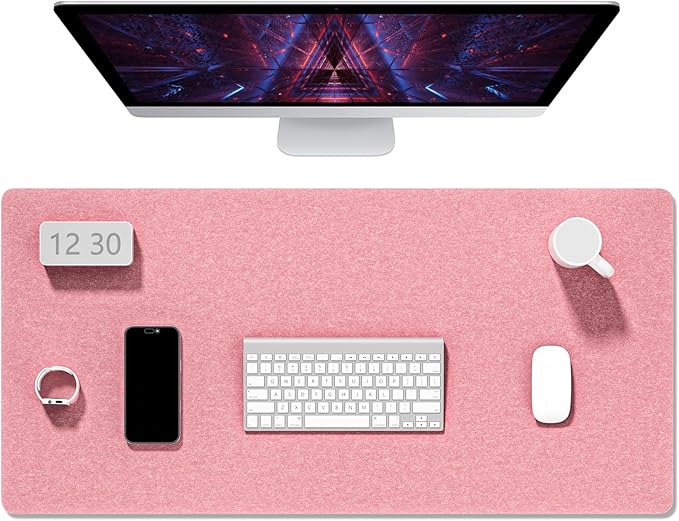 Auhoahsil Felt Desk Mat, Minimalist Large Mouse Pad XXL 35.5 x 15.7 in, Desk Matt for Desktop, Keyboard, Laptop, Computer, Office, Work from Home, Gaming, Pink