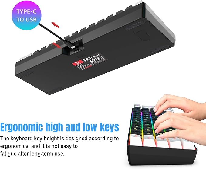 Snpurdiri 2.4G Wireless Gaming Keyboard and Mouse Combo, Include Small 60% Merchanical Feel Keyboard, Ergonomic Design Mini Wireless Mouse(White and Black)