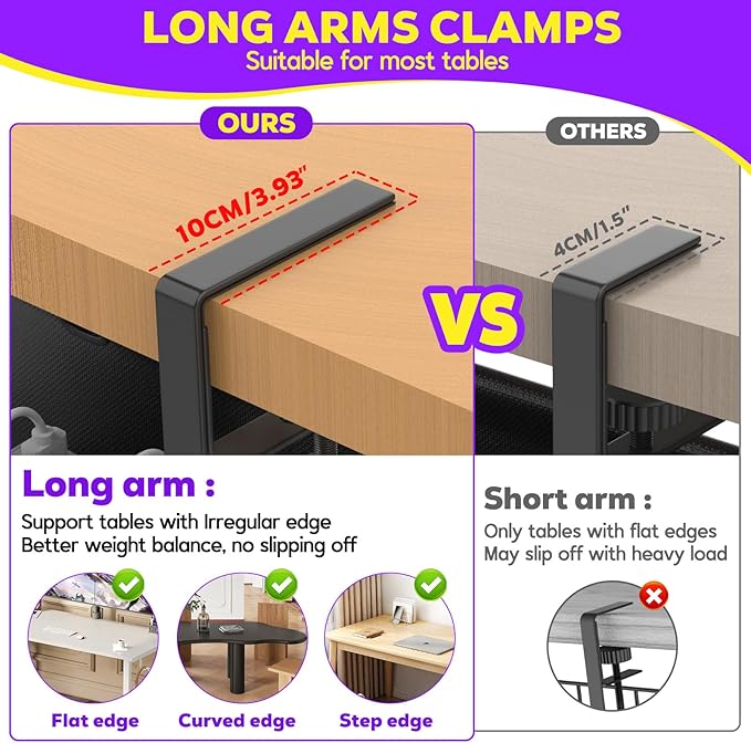 Large Under Desk Cable Management Tray, REFLYING 29.1" Cable Management Under Desk No Drill,Adjustable Clamp Cord Wire Organizer, Cord Hider for Standing Table, Wire Hider for Office,Home (Medium)