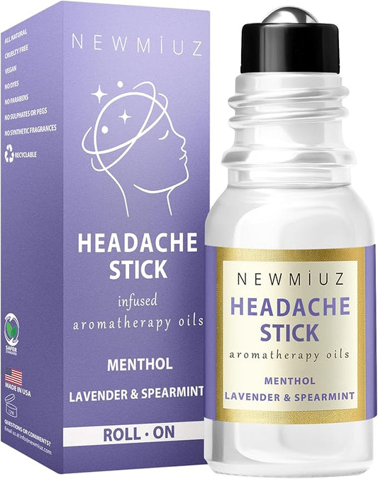 Migraine Roll On Stick - Menthol Fast Cooling Comfort for Your Headache Tension. Aromatherapy Essential Oils Blend Peppermint Lavender Spearmint. Self Care Calming Gift for Women Men. Made in USA
