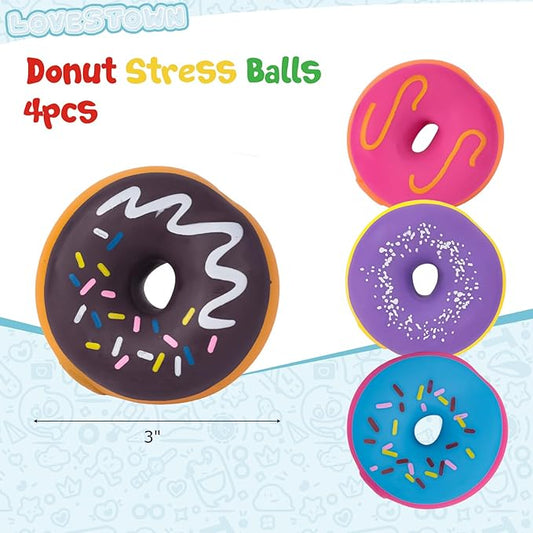 LovesTown 4PCS Donut Stress Ball - Artificial Donut Sensory Toys for Birthday Party Favors, Photo Props & Display
