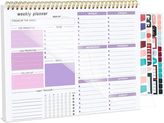 Weekly To Do List Notepad, 8.5''x11'' Weekly Desk Planner with 52 Tear Off Sheets Undated Weekly Planner Habit Tracker & Productivity Organizer for Home School and Work, Purple
