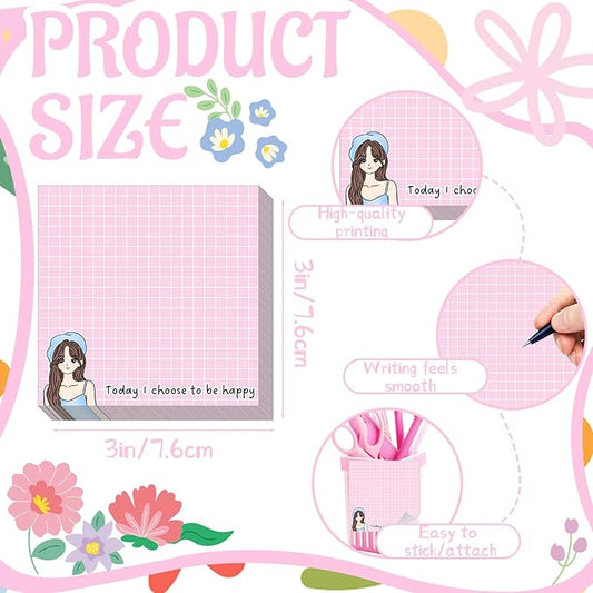9 Pieces Little Girls Sticky Note Adhesive Cute Memo Notes Self Stick Note Pads for Back to School Decorations Home Classroom Office Party Decor
