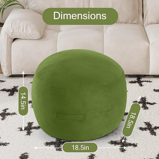 MeMoreCool Round Stuffed Pouf Ottoman Foot Rest, Floor Pouf Foot Stool with Soft Foam Chunk Filling, Small Round Ottoman Footstool Circle Footrest for Living Room, Green