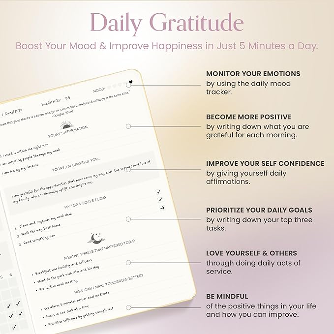 Gratitude Journal For Women & Men - Mental Health, Self Love & Self Care Journal - Evening - 5.8" x 8.3" - Mantra Planner