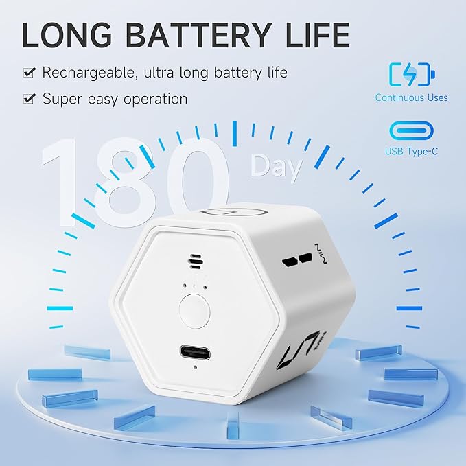 Productivity Timer 1, 5, 10, 30, 60 Minutes Preset, Desk Cube Timer with Gravity Sensor/Mute/Vibration for ADHD, Work, Study, Kitchen, Back to School (2, White&White)