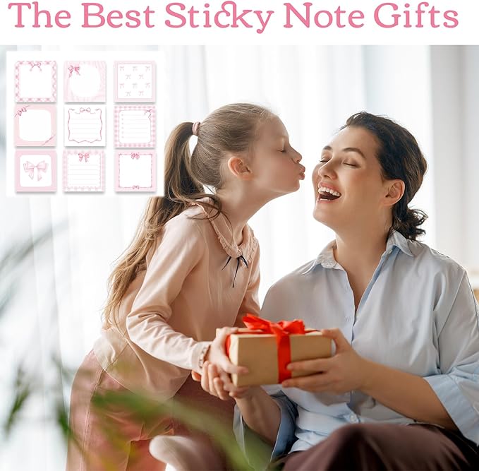 Pink Bow Sticky Notes Gifts - Lovarywow 9 Pack Pink Bow Sticky Notes Set 3x3 Inch Bowknot Post Notepads Gifts for Girls Women Cute Self Adhesive Memo Pad Office School Supplies 450 Sheets
