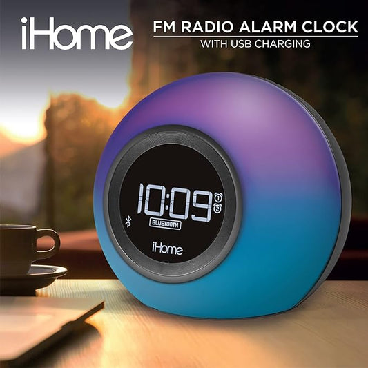 iHome Alarm Clock Radio with Bluetooth Speaker and Color Changing Lamp, USB Charging, and Speakerphone for Home, Office, or Dorm (IBT29BX6)
