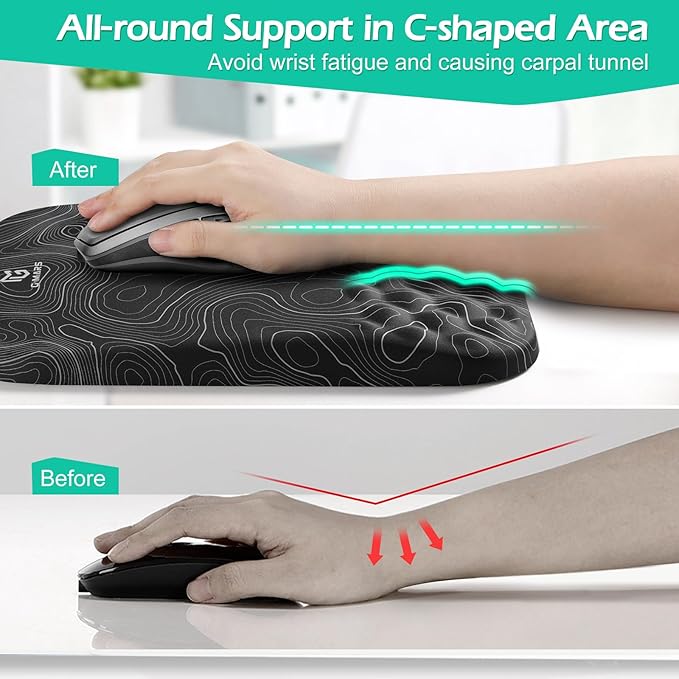 Gimars Upgrade Ergonomic Mouse Pad Wrist Rest with Memory Foam Massage Bump, Enlarge [ 30% Larger Moving Space] Mouse Pad Wrist Support with Nonslip PU Base for Laptop, Computer, Gaming & Office