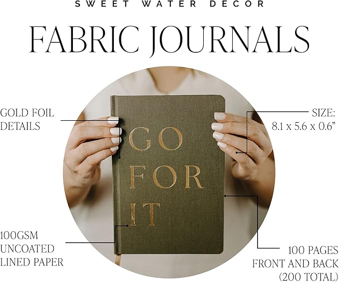 Sweet Water Decor Dream Plan Do Motivational Journal - Grey Fabric Journal with Rose Gold Details and Ribbon Bookmark - Motivational Notebook Inspirational Lined Journal for Work and School