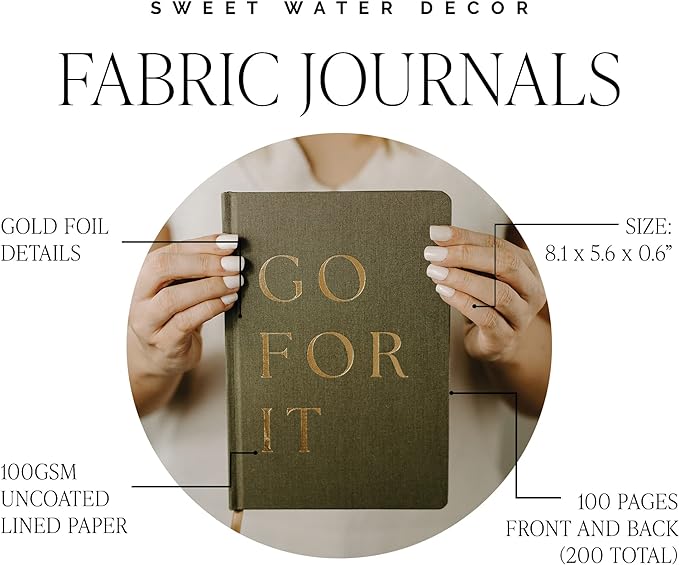 Sweet Water Decor Cute Motivational Lined Composition Notebook for Women, 100 Ruled Pages for Writing, Diary with Fabric Inspirational Cover (Strong Beautiful Brave Courageous)