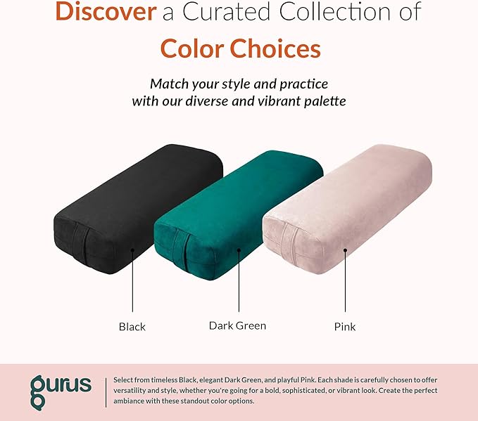 Gurus Super Soft & Firm Yoga Bolster Pillow - Lightweight, Easy to Carry with Handles - Rectangular, Machine Washable Cover
