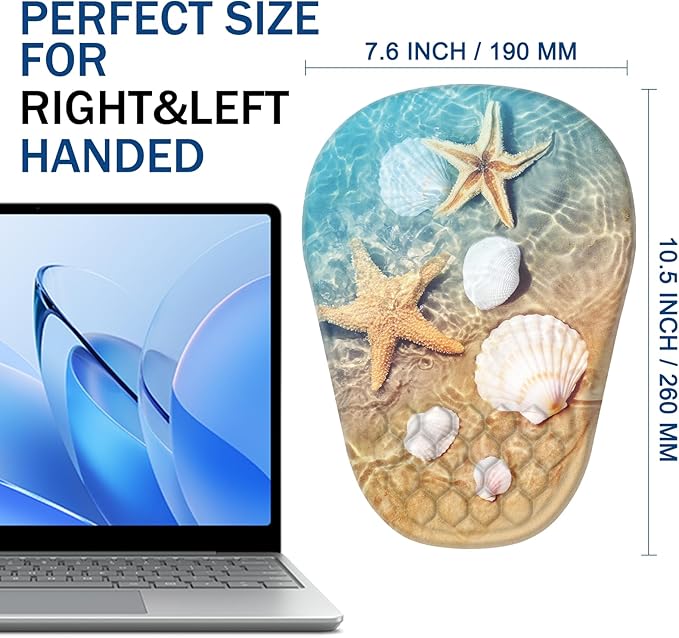 Ergonomic Mouse Pad Wrist Support, with Memory Foam & Non-Slip PU Base, Comfortable Massage Design Mouse Pad Relieve Wrist Fatigue&Pain, Suitable for Computer, Office and Home(05Starfish&Seashell)