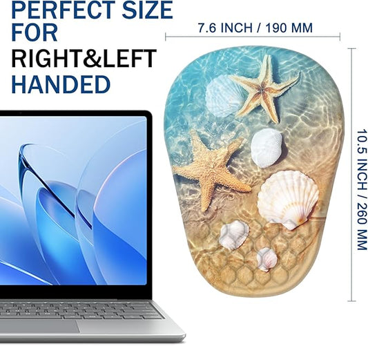 Ergonomic Mouse Pad Wrist Support, with Memory Foam & Non-Slip PU Base, Comfortable Massage Design Mouse Pad Relieve Wrist Fatigue&Pain, Suitable for Computer, Office and Home(05Starfish&Seashell)
